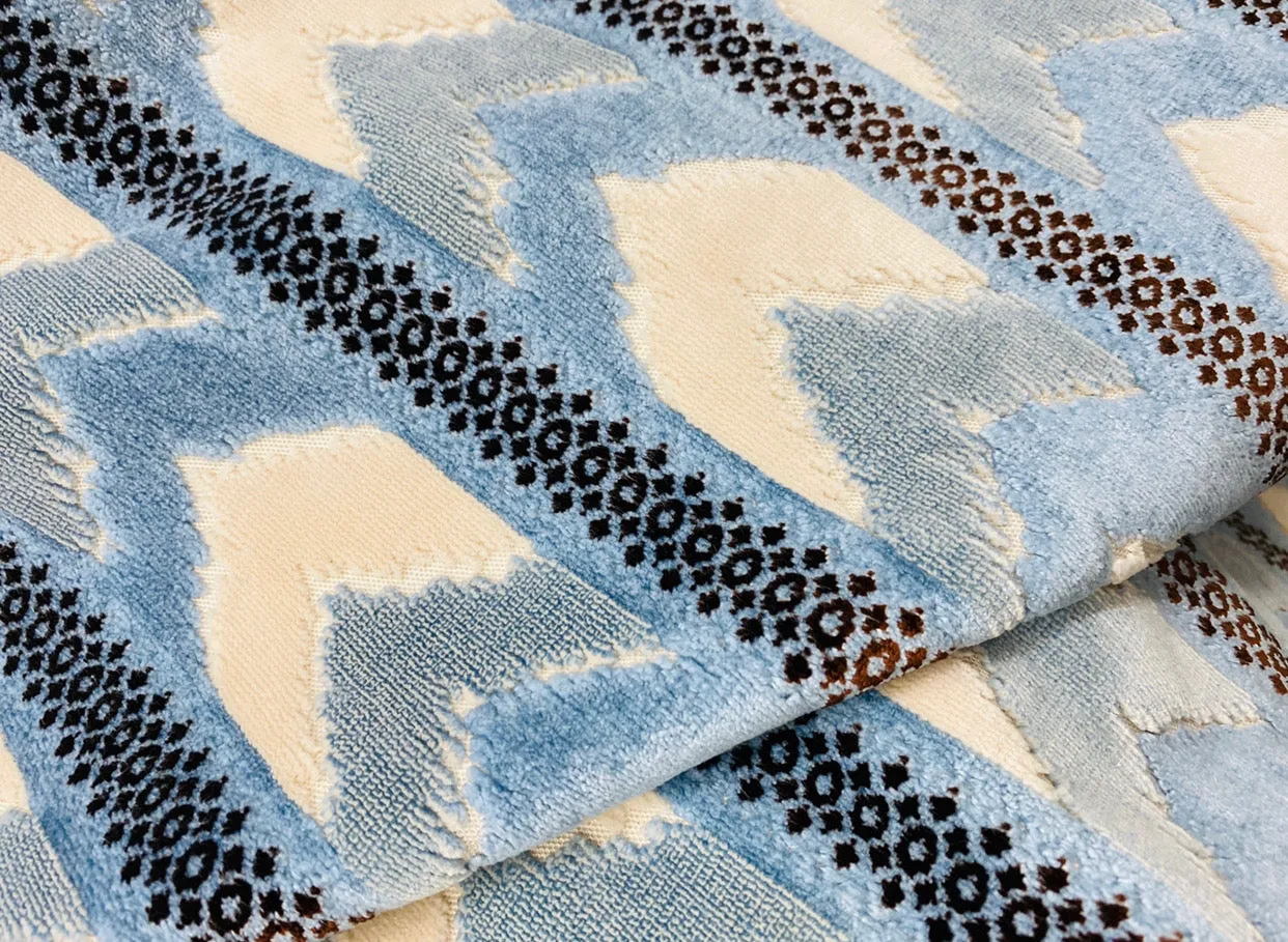 NEW Designer Heavyweight Striped Chevron Upholstery Fabric - Light Blue
