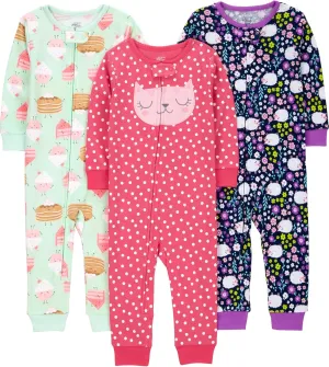Simple Joys by Carter's Girls' 3-Pack Snug Fit Footless Cotton Pajamas