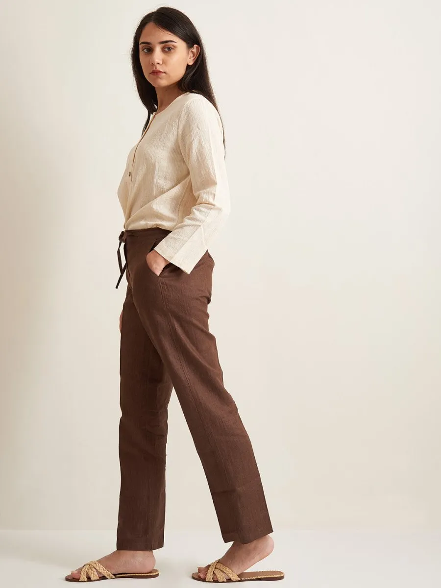 Straight Fit Linen Pants - Twill Weave