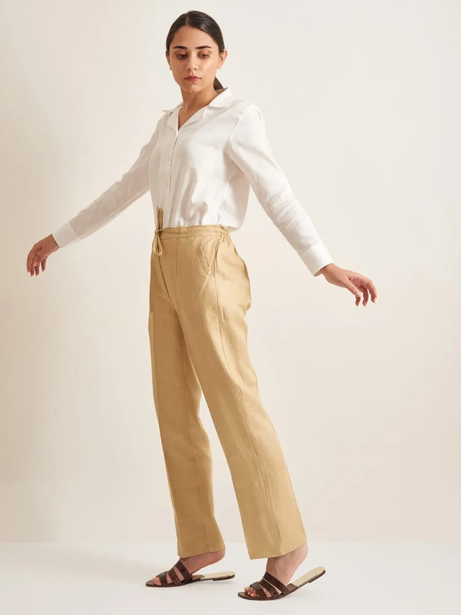 Straight Fit Linen Pants - Twill Weave