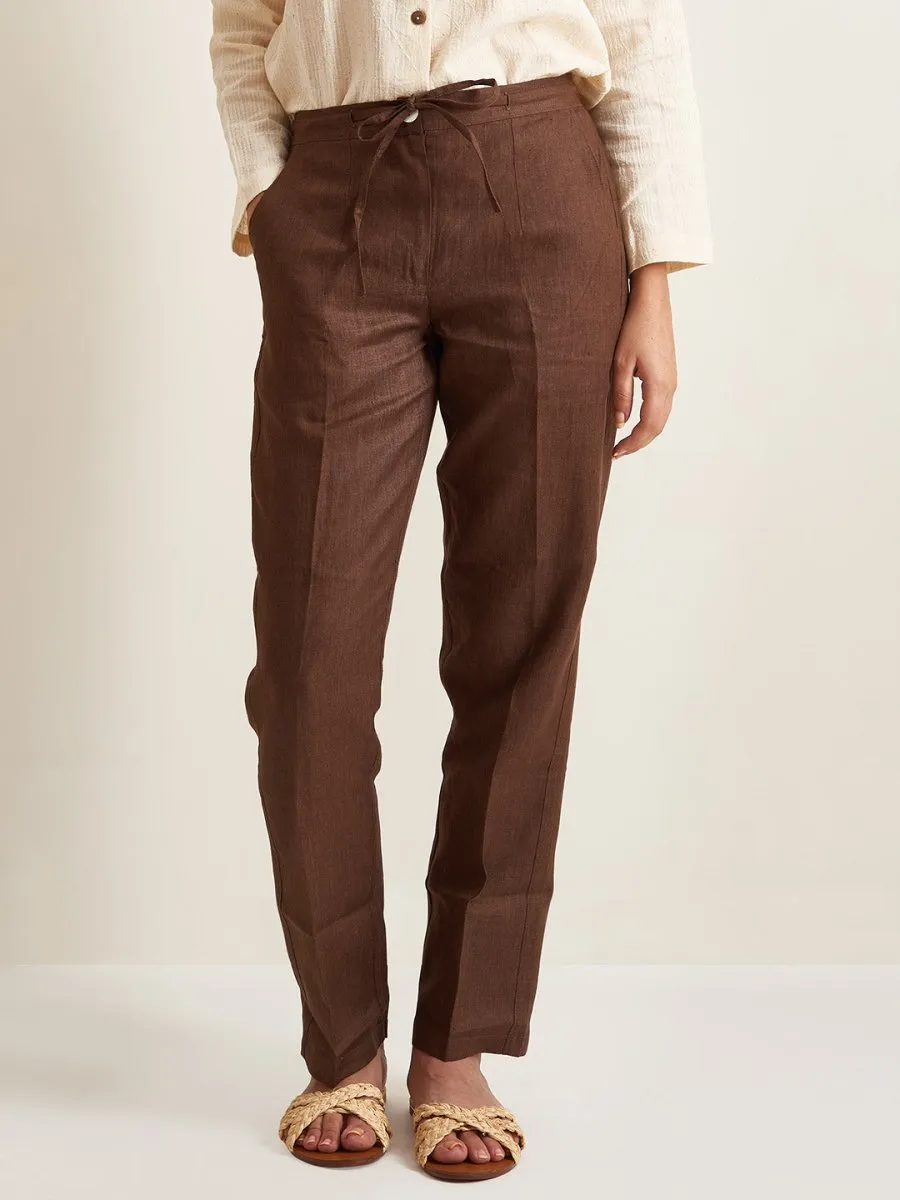 Straight Fit Linen Pants - Twill Weave