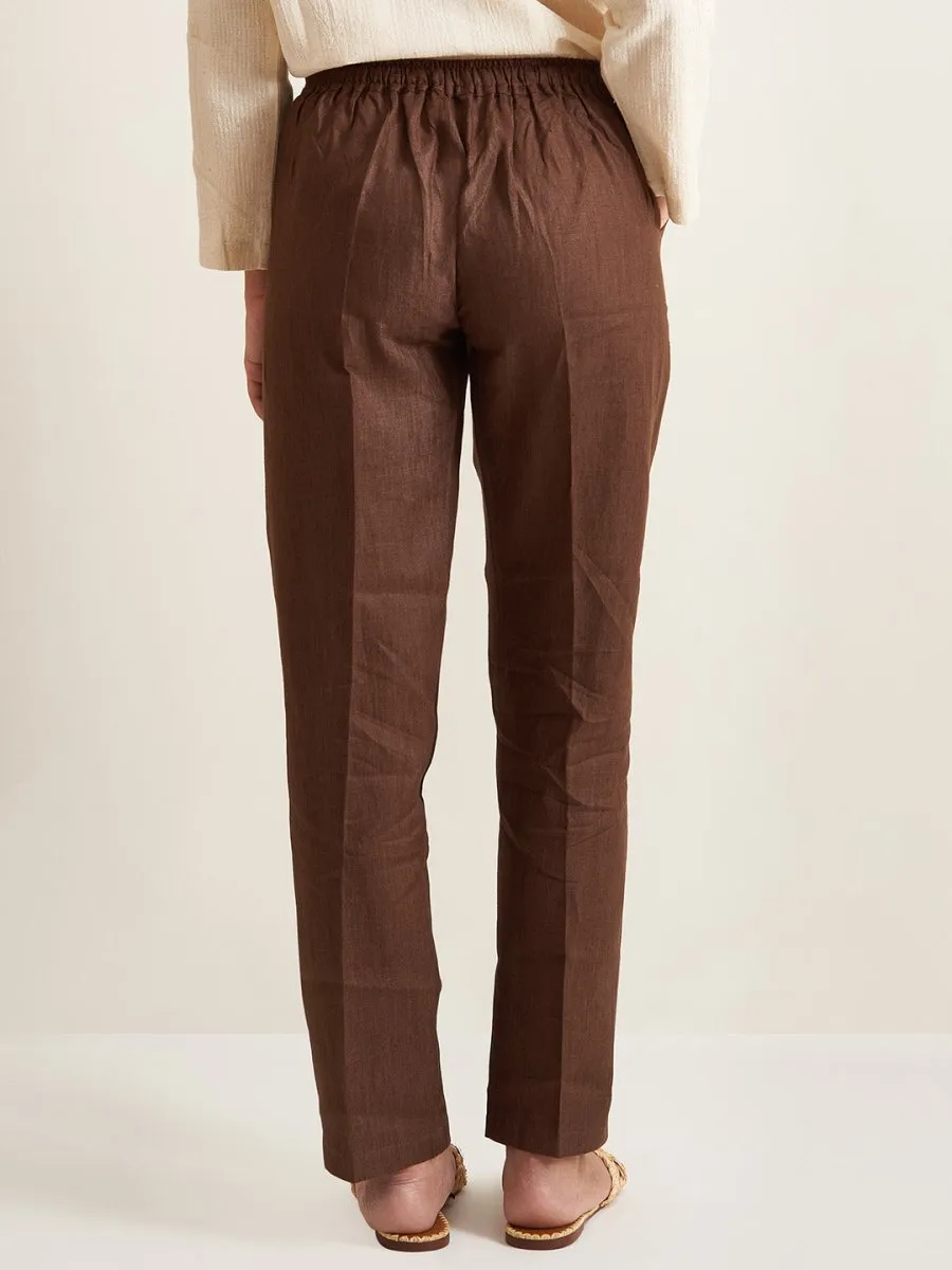 Straight Fit Linen Pants - Twill Weave