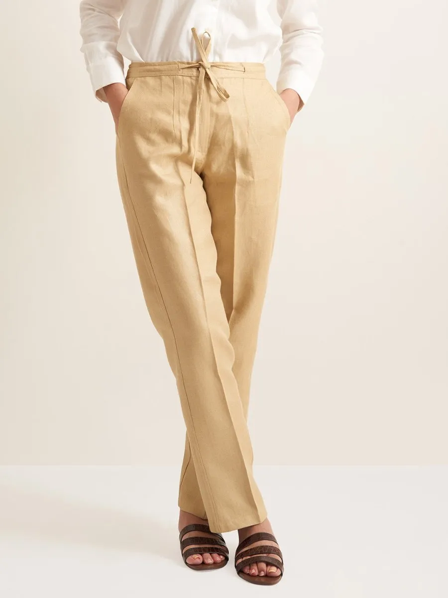 Straight Fit Linen Pants - Twill Weave