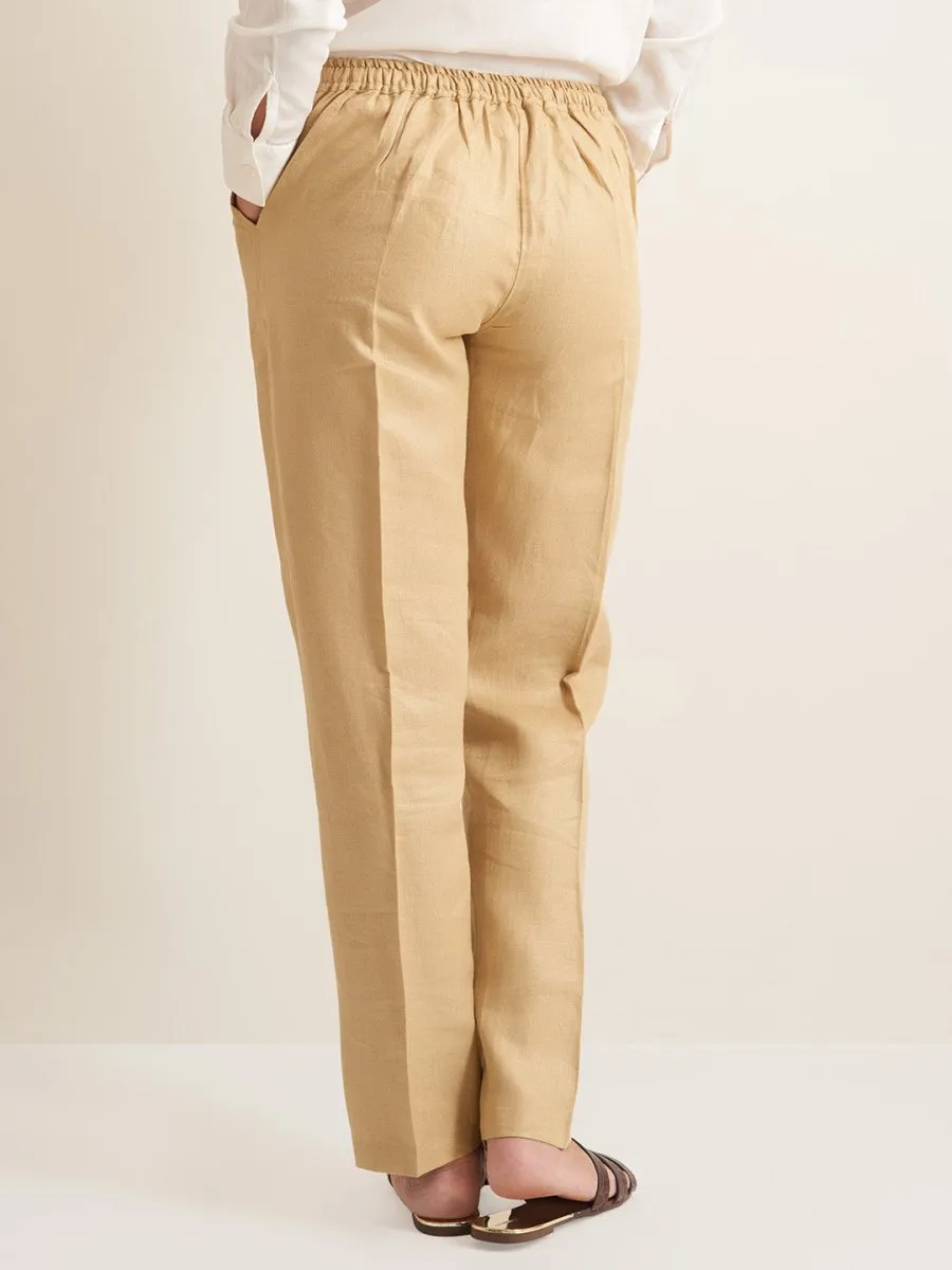 Straight Fit Linen Pants - Twill Weave