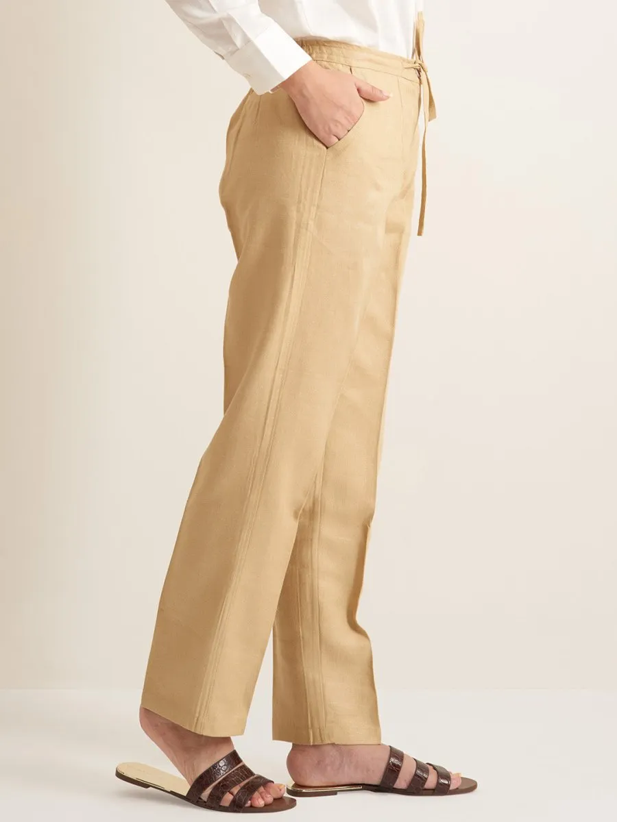 Straight Fit Linen Pants - Twill Weave