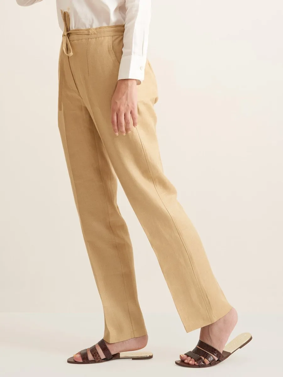 Straight Fit Linen Pants - Twill Weave