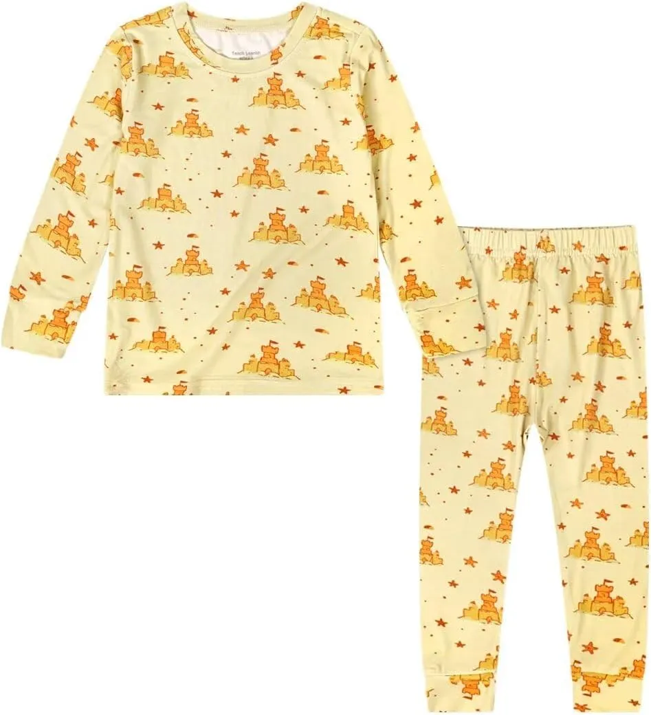 Teach Leanbh Toddler Baby Boys Girls Bamboo Viscose Pajamas Set Round Neck Long Sleeve Snug Fit Sleepwear Pjs 12M-5Y
