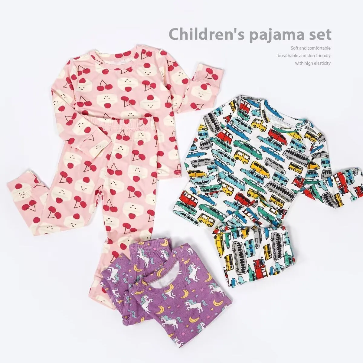 Teach Leanbh Toddler Baby Boys Girls Bamboo Viscose Pajamas Set Round Neck Long Sleeve Snug Fit Sleepwear Pjs 12M-5Y