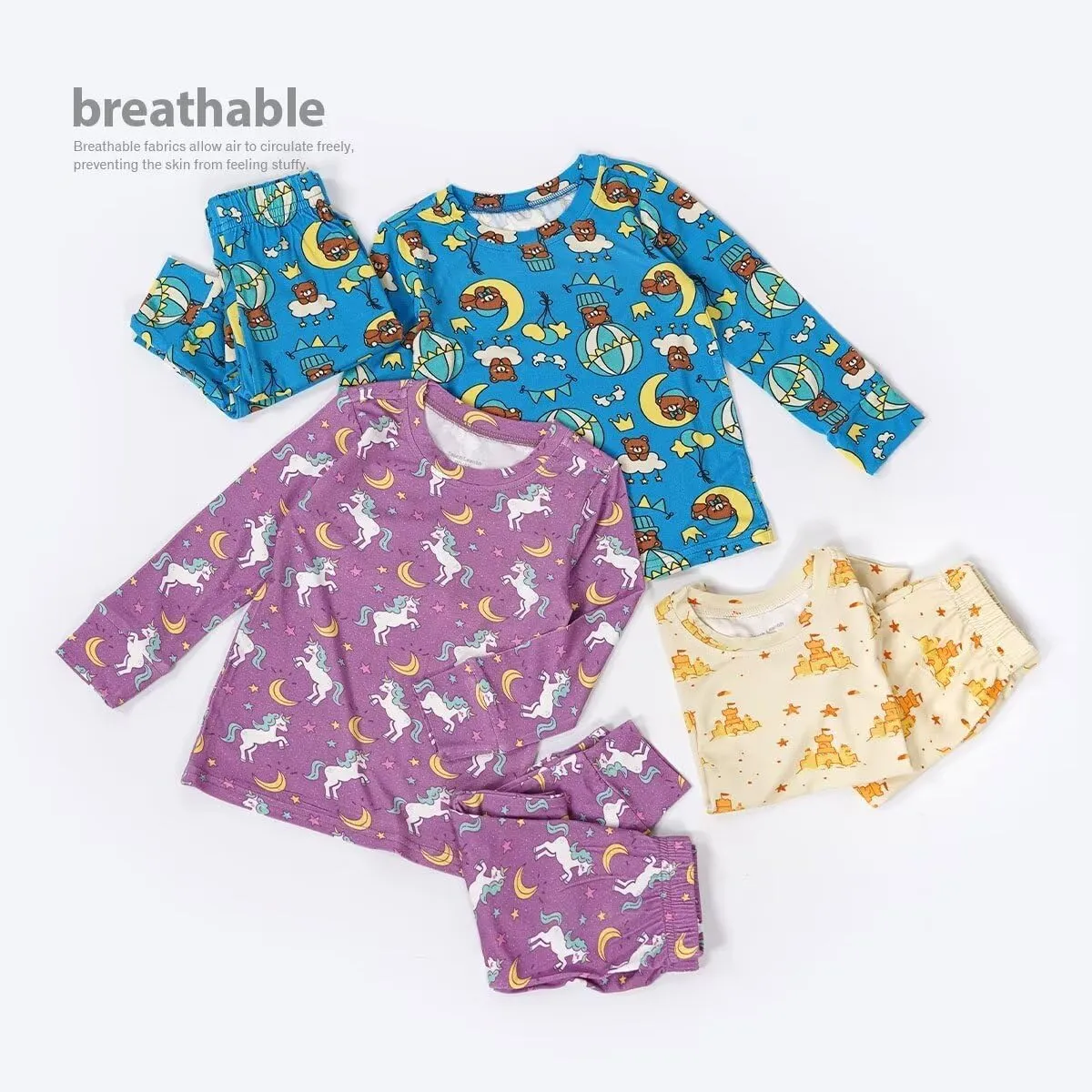 Teach Leanbh Toddler Baby Boys Girls Bamboo Viscose Pajamas Set Round Neck Long Sleeve Snug Fit Sleepwear Pjs 12M-5Y