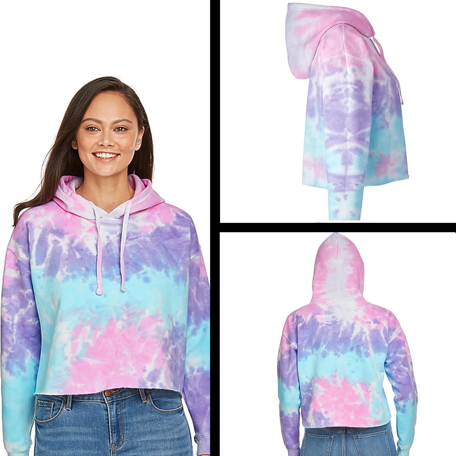 Teacher Repeated Rainbow Pattern Cropped Fleece Hoodie, Soft & Cozy, Trendy Fit