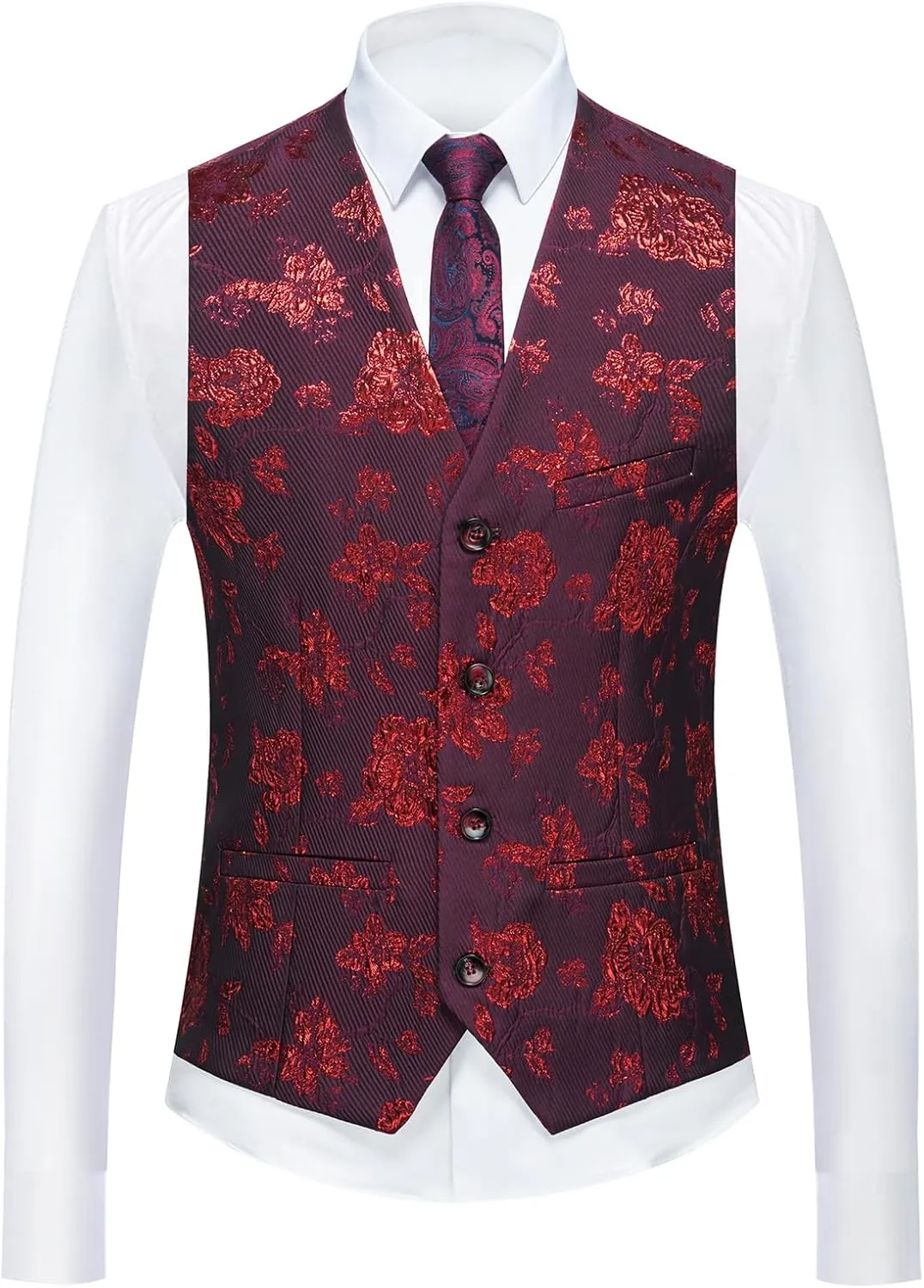 Tuxedo Suits for Men 3 Piece Regular Fit Men's Suit Set Floral Pattern Blazer Jacket Waistcoat Pants