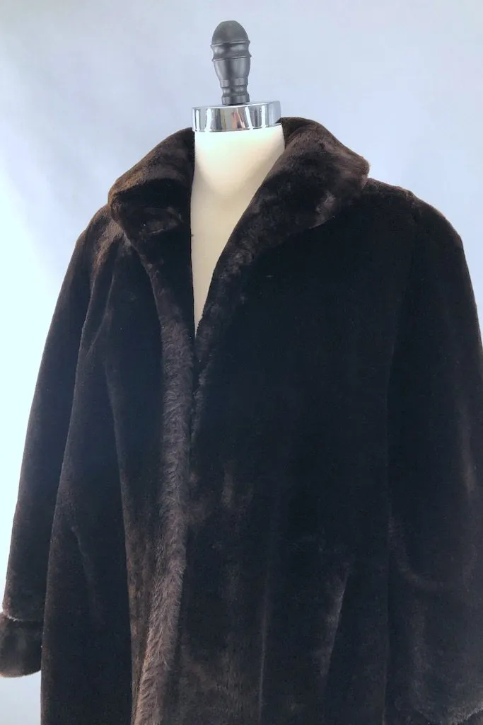 Vintage Dark Brown Mouton Fur Long Coat