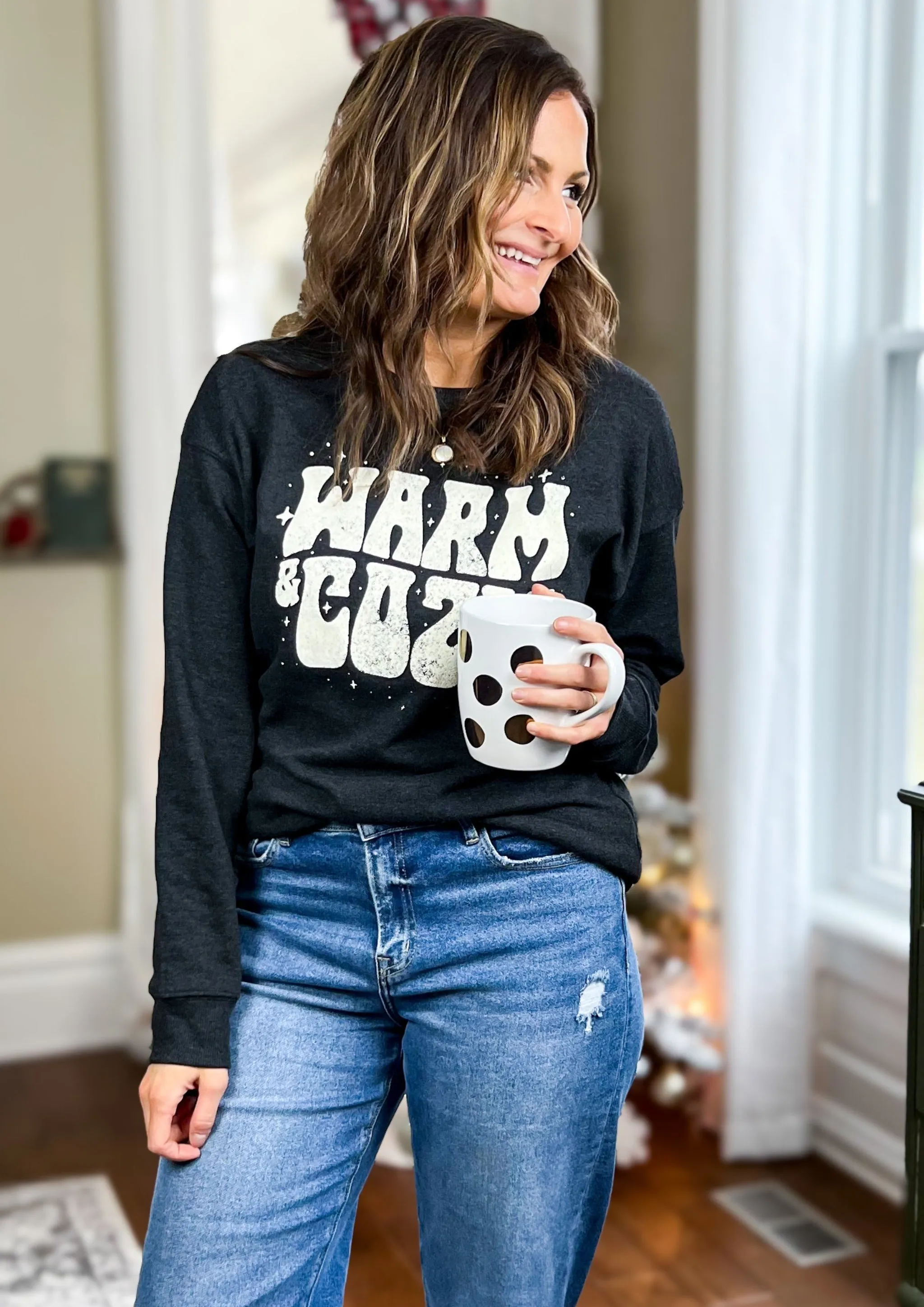 Warm And Cozy Black Brushed Graphic Sweatshirt