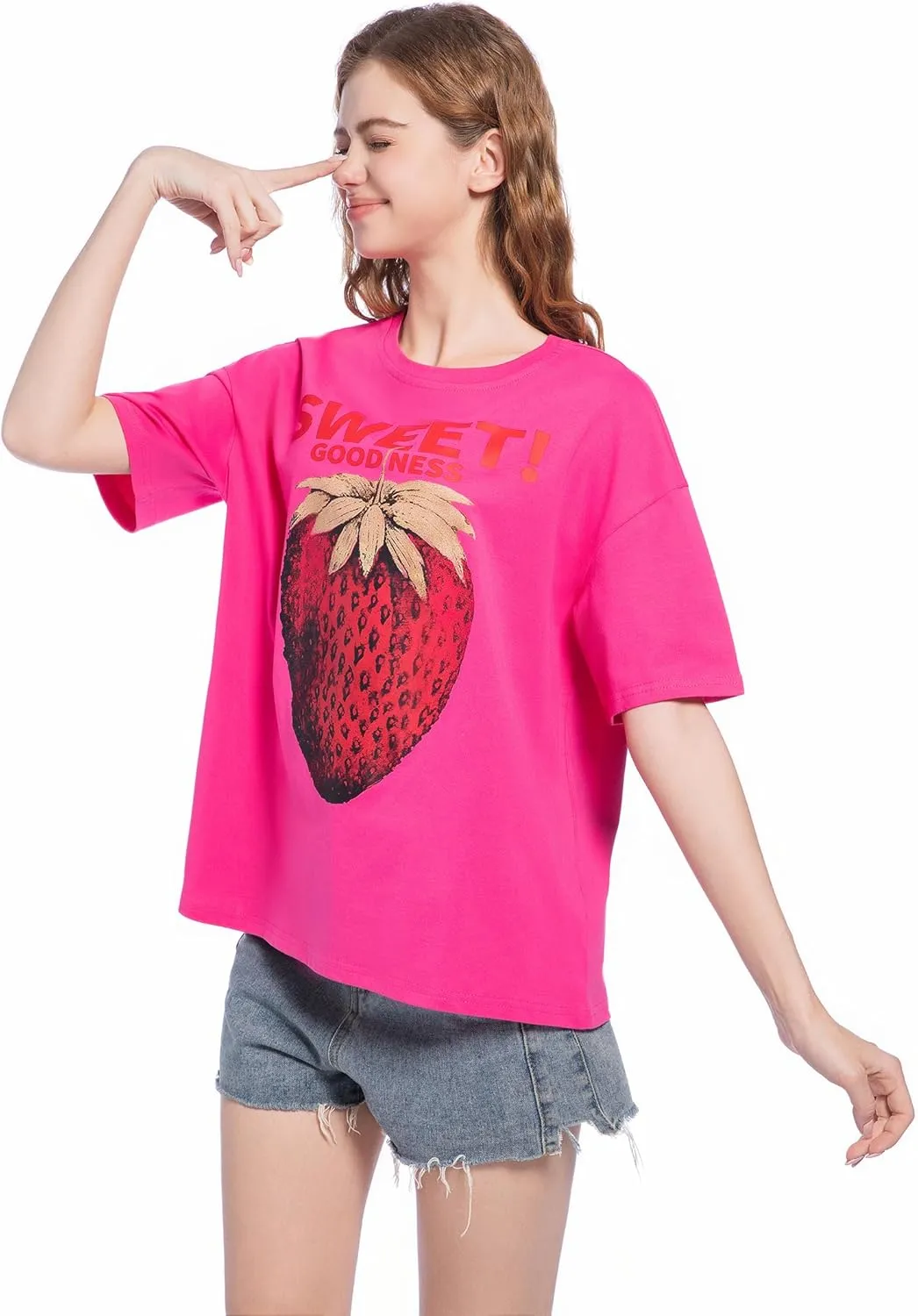 Women Oversized Strawberry Short Sleeve Tee Shirt