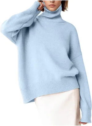 Women's 2024 Fall Turtleneck Long Sleeve Ribbed Knit Casual Soft Pullover Sweater Jumper Top Oversized Sweaters