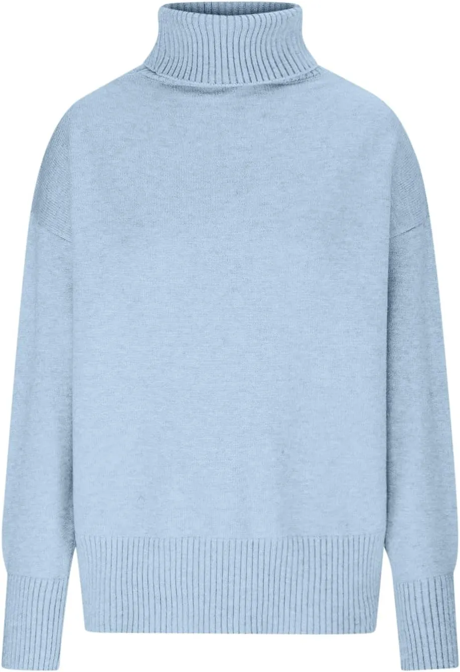 Women's 2024 Fall Turtleneck Long Sleeve Ribbed Knit Casual Soft Pullover Sweater Jumper Top Oversized Sweaters