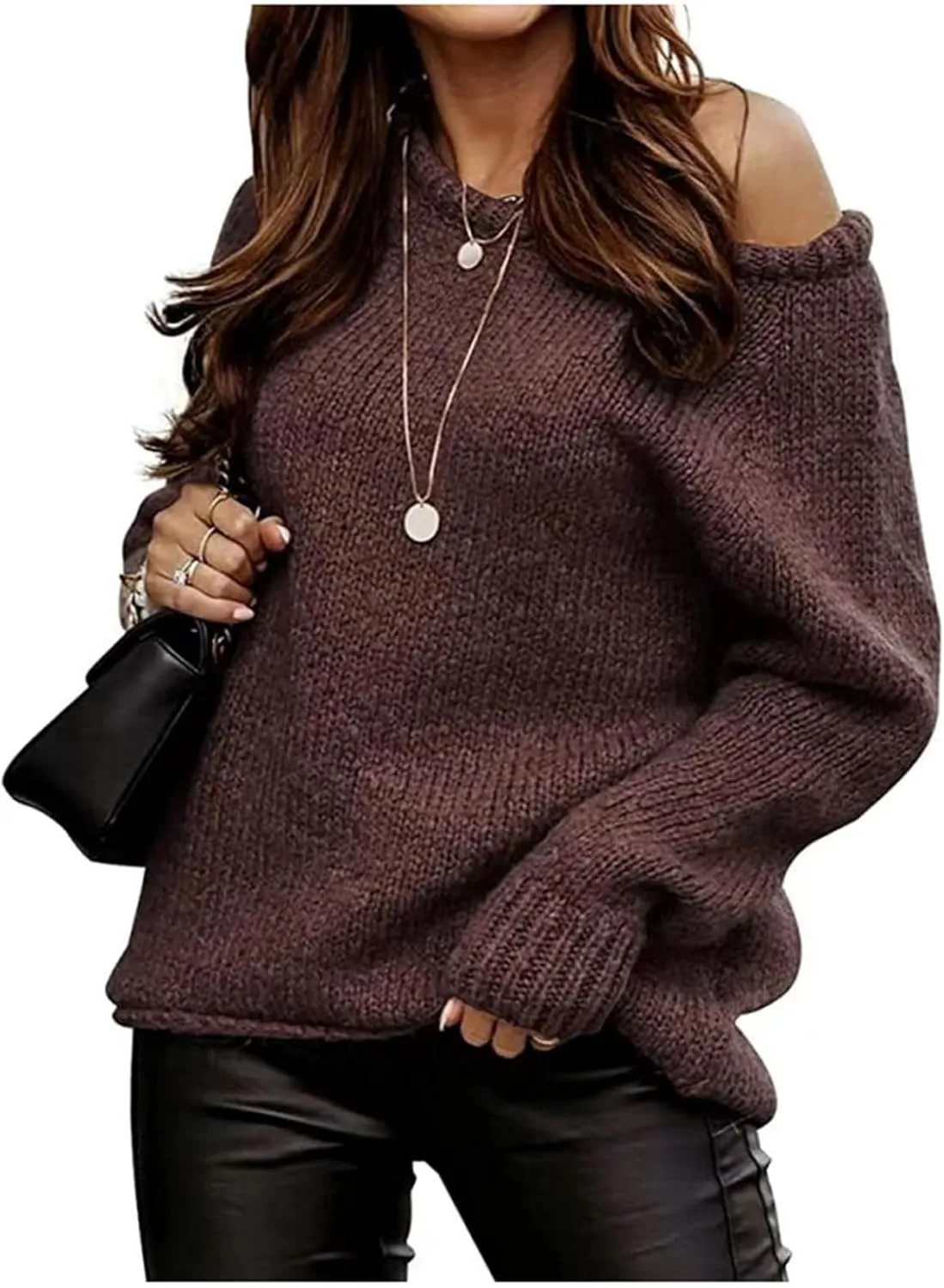 Womens Casual Sweaters Lightweight Long Sleeve Soft Ribbed Knitted Pullover Off Shoulder Loose Fit Jumper