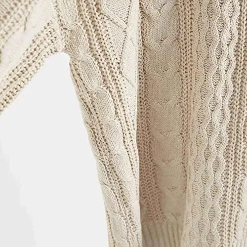 Women's Chunky V Neck Cable Knit Sweater Oversized Vintage Casual Loose Cute Pullover Jumper Tops