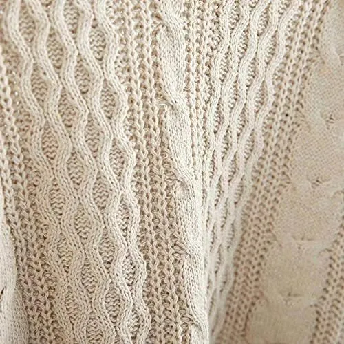 Women's Chunky V Neck Cable Knit Sweater Oversized Vintage Casual Loose Cute Pullover Jumper Tops