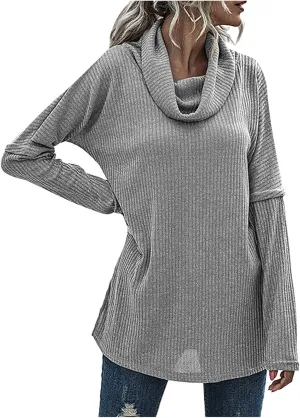 Women's Cowl Neck Casual Oversized Sweater Turtleneck Long Sleeve Tunic Ribbed Knit Pullover Tops Loose Soft Jumper