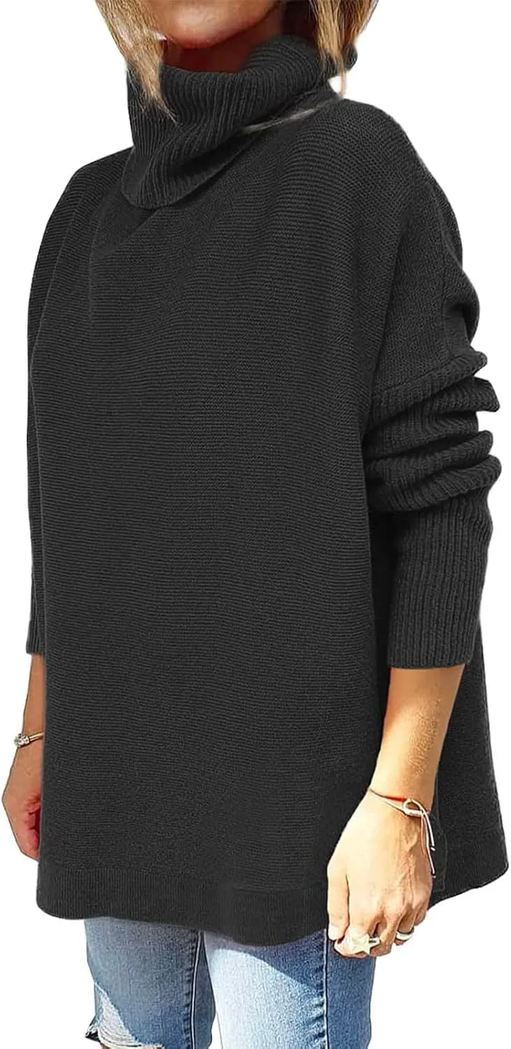 Womens Knit Sweater Oversized Turtleneck Sweater Baggy Soft Warm Loose Sweater Long Sleeve Knit Sweaters