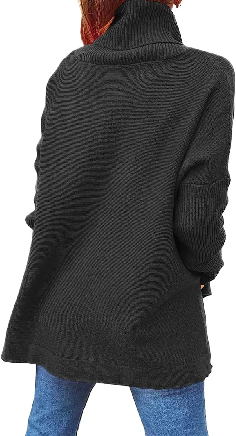 Womens Knit Sweater Oversized Turtleneck Sweater Baggy Soft Warm Loose Sweater Long Sleeve Knit Sweaters