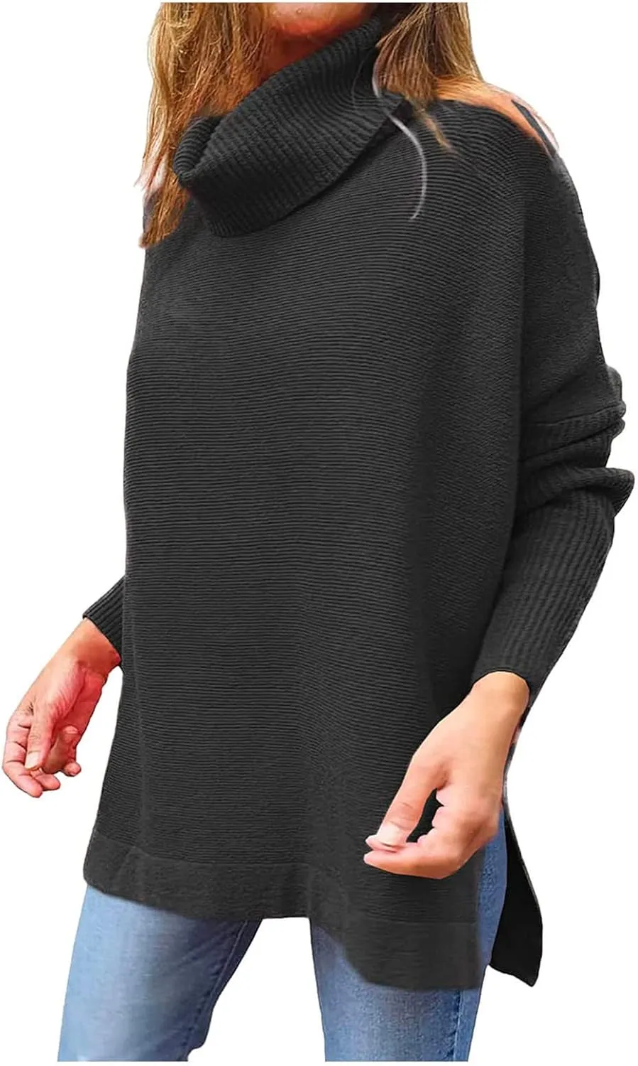 Womens Knit Sweater Oversized Turtleneck Sweater Baggy Soft Warm Loose Sweater Long Sleeve Knit Sweaters