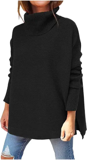 Womens Knit Sweater Oversized Turtleneck Sweater Baggy Soft Warm Loose Sweater Long Sleeve Knit Sweaters