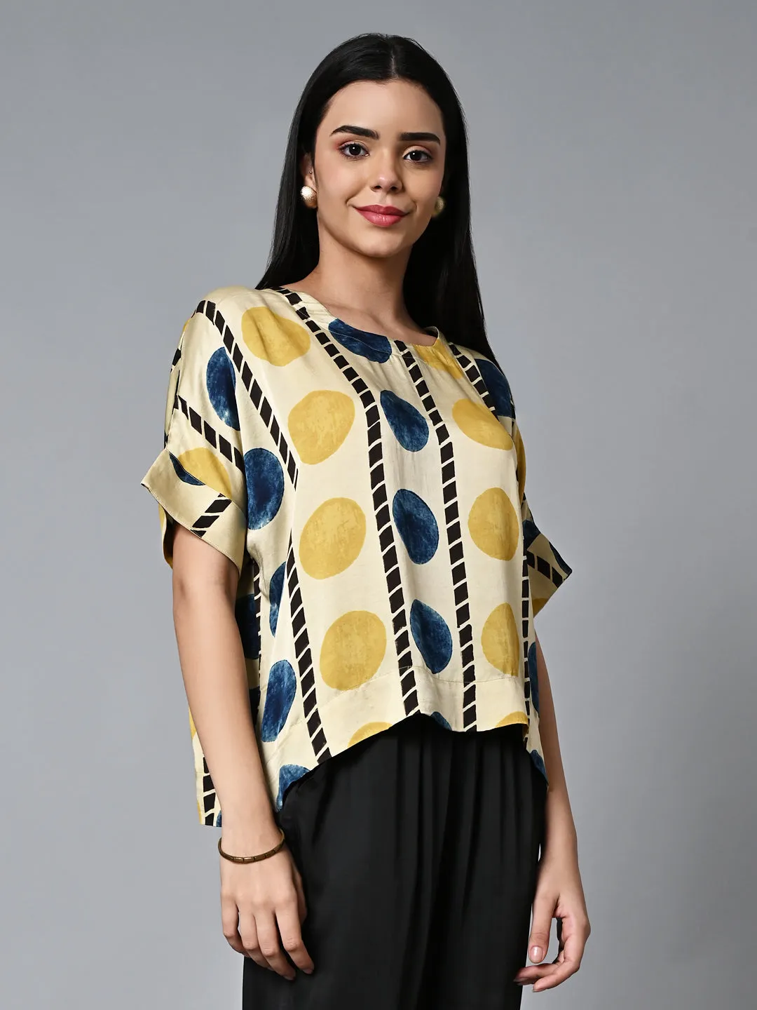 Women's Mustard Viscose Modal Boxy Fit Blouse