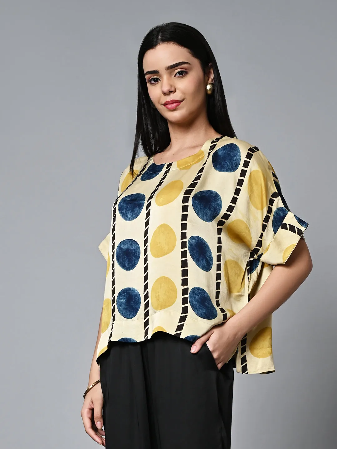 Women's Mustard Viscose Modal Boxy Fit Blouse
