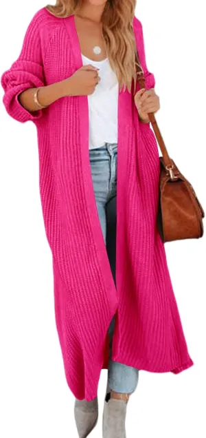Women's Oversized Long Cardigan Sweaters Long Sleeve Split Open Front Drape Knit Duster Coat