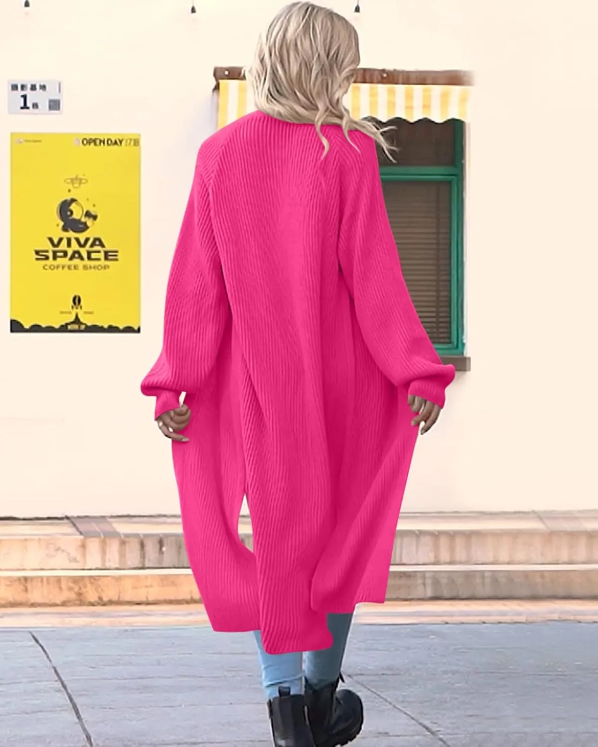 Women's Oversized Long Cardigan Sweaters Long Sleeve Split Open Front Drape Knit Duster Coat