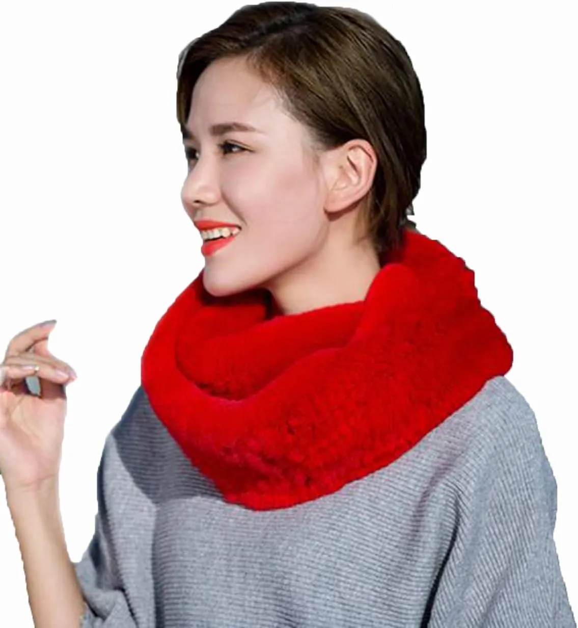 Women's Real Rex Rabbit Hair Scarf Wrap Loop Neckerchief Winter Warm