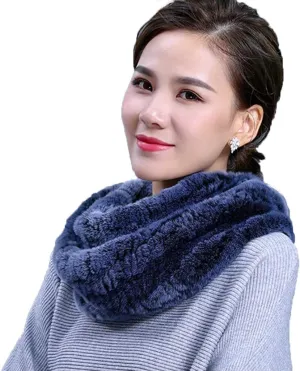 Women's Real Rex Rabbit Hair Scarf Wrap Loop Neckerchief Winter Warm