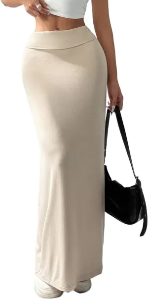 Women’s Summer Flowy Skirt Dress Knit High Waisted Pencil Maxi Skirt for Women