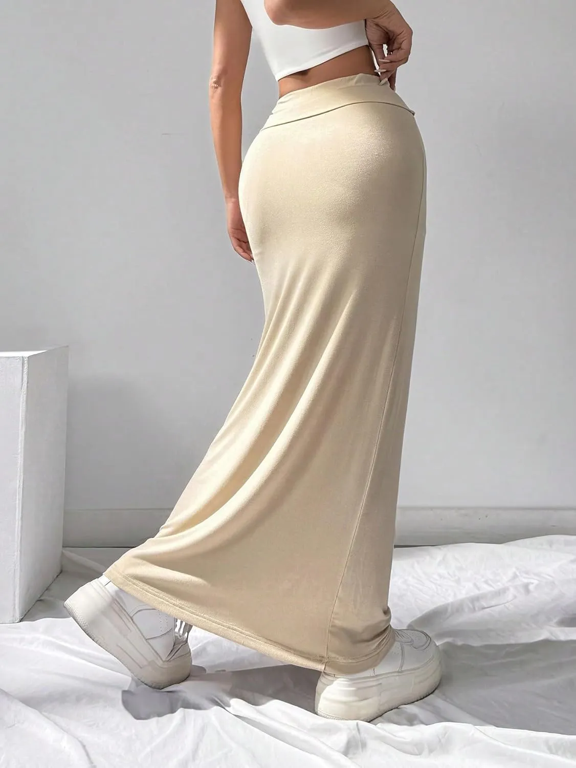 Women’s Summer Flowy Skirt Dress Knit High Waisted Pencil Maxi Skirt for Women