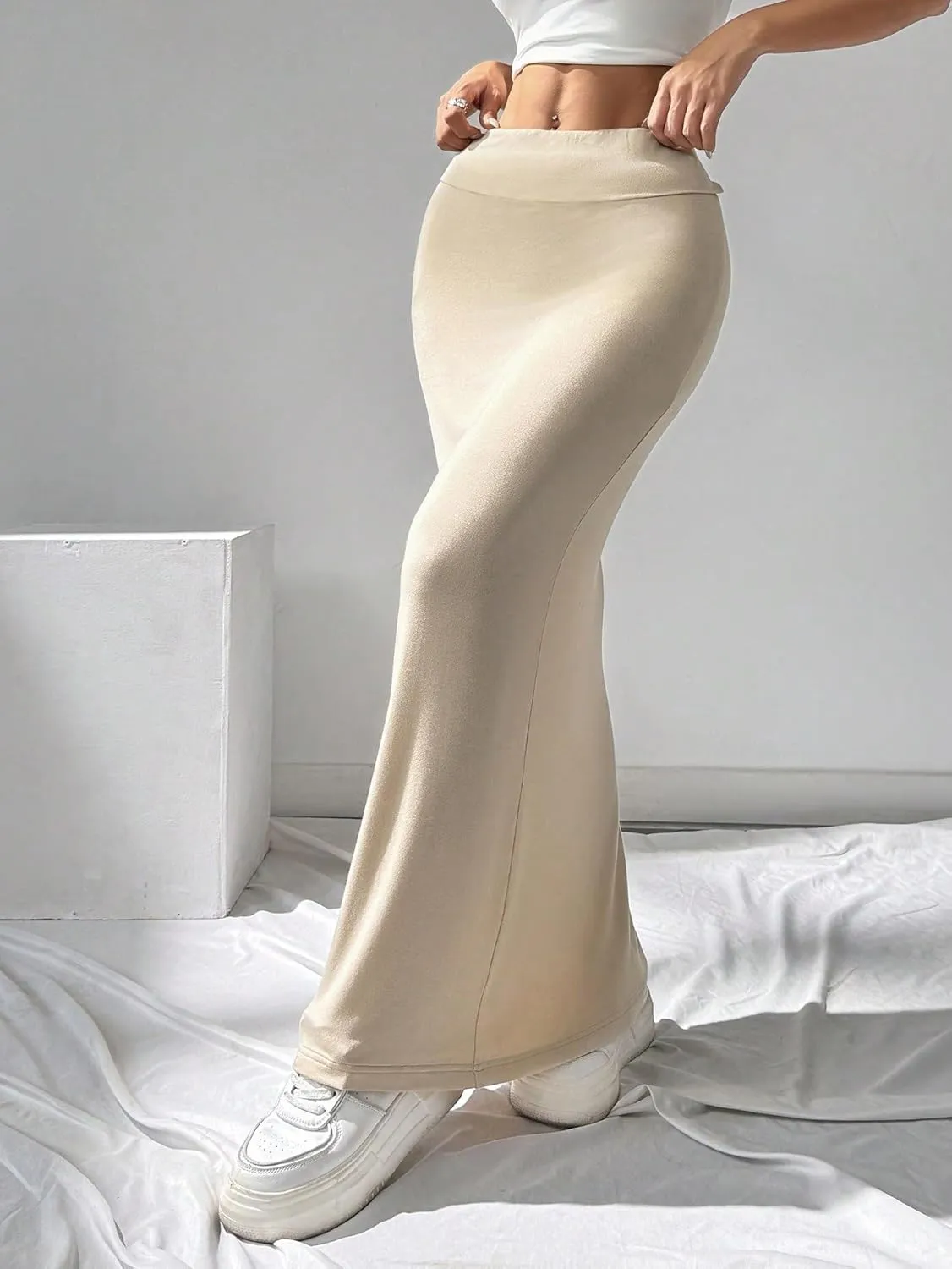 Women’s Summer Flowy Skirt Dress Knit High Waisted Pencil Maxi Skirt for Women