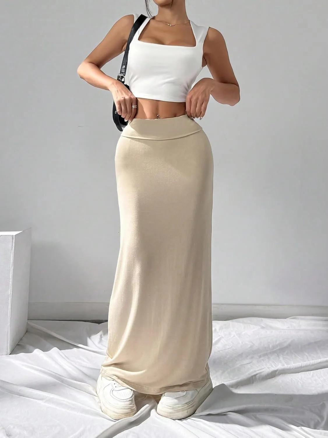 Women’s Summer Flowy Skirt Dress Knit High Waisted Pencil Maxi Skirt for Women